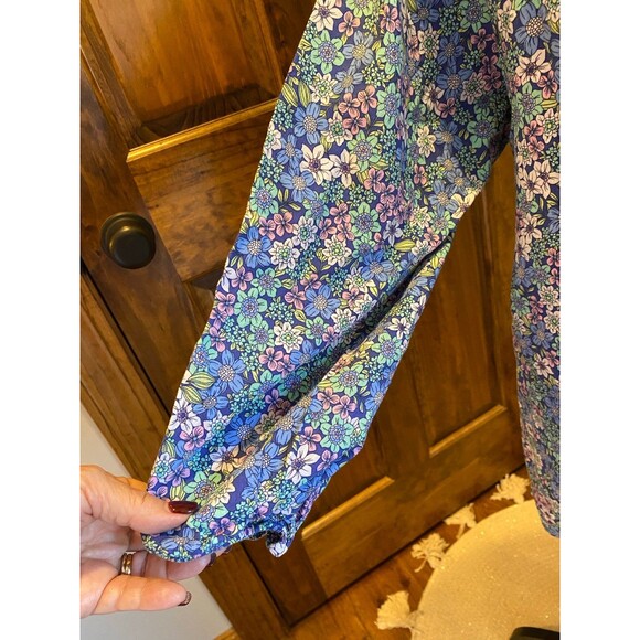 St John’s Bay Top Blue Floral Blouse XL Boho Peasant V Neck Flowy Casual Comfy - Picture 4 of 10